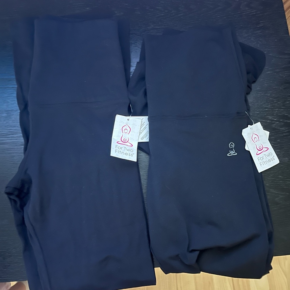 For Two black Maternity stretch yoga fitness pants waistband